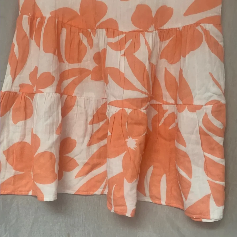 Sleeveless Orange Floral Mini Dress with Tiered Skirt